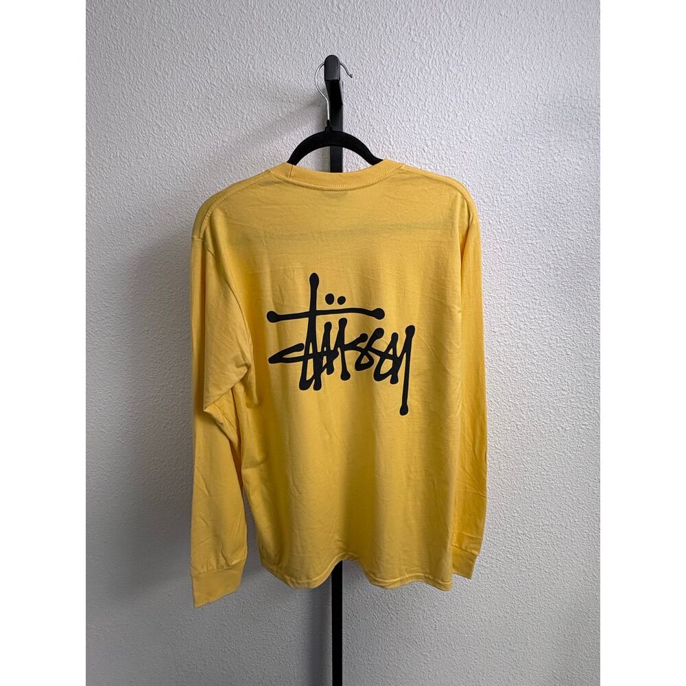 Stüssy Long Sleeve Logo T-Shirt - Size M - Yellow-NEW